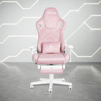 Pink And White Adjustable Height Swivel Rolling Gaming Chair