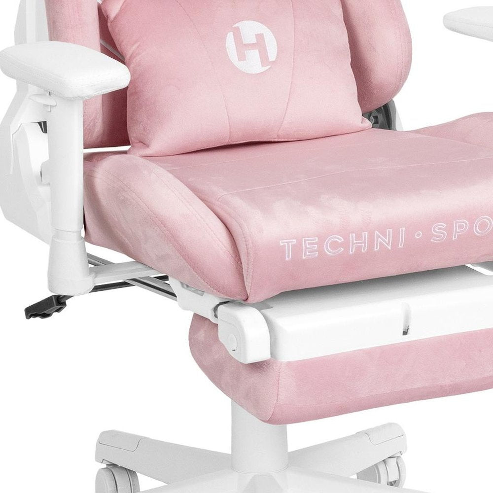 Pink And White Adjustable Height Swivel Rolling Gaming Chair