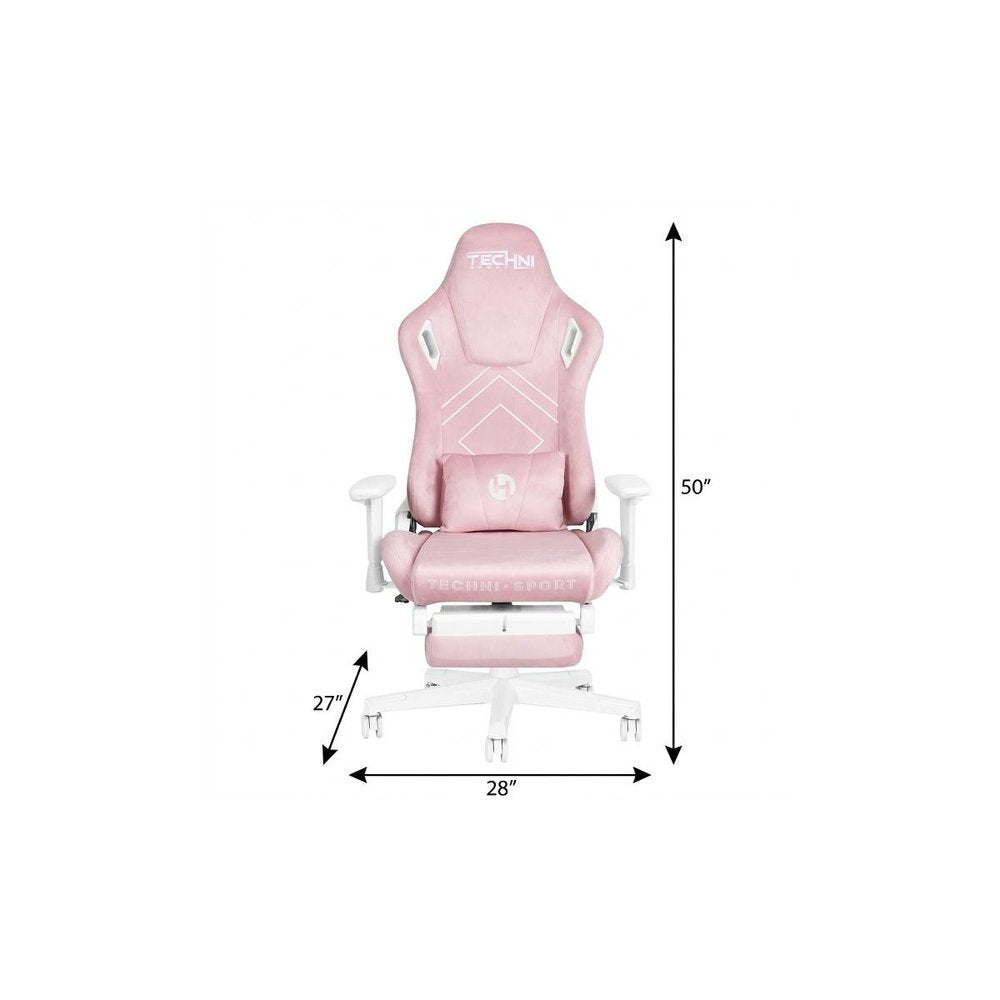 Pink And White Adjustable Height Swivel Rolling Gaming Chair