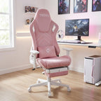 Pink And White Adjustable Height Swivel Rolling Gaming Chair