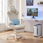 White Adjustable Height Swivel Rolling Gaming Chair With Footrest