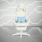 White Adjustable Height Swivel Rolling Gaming Chair With Footrest
