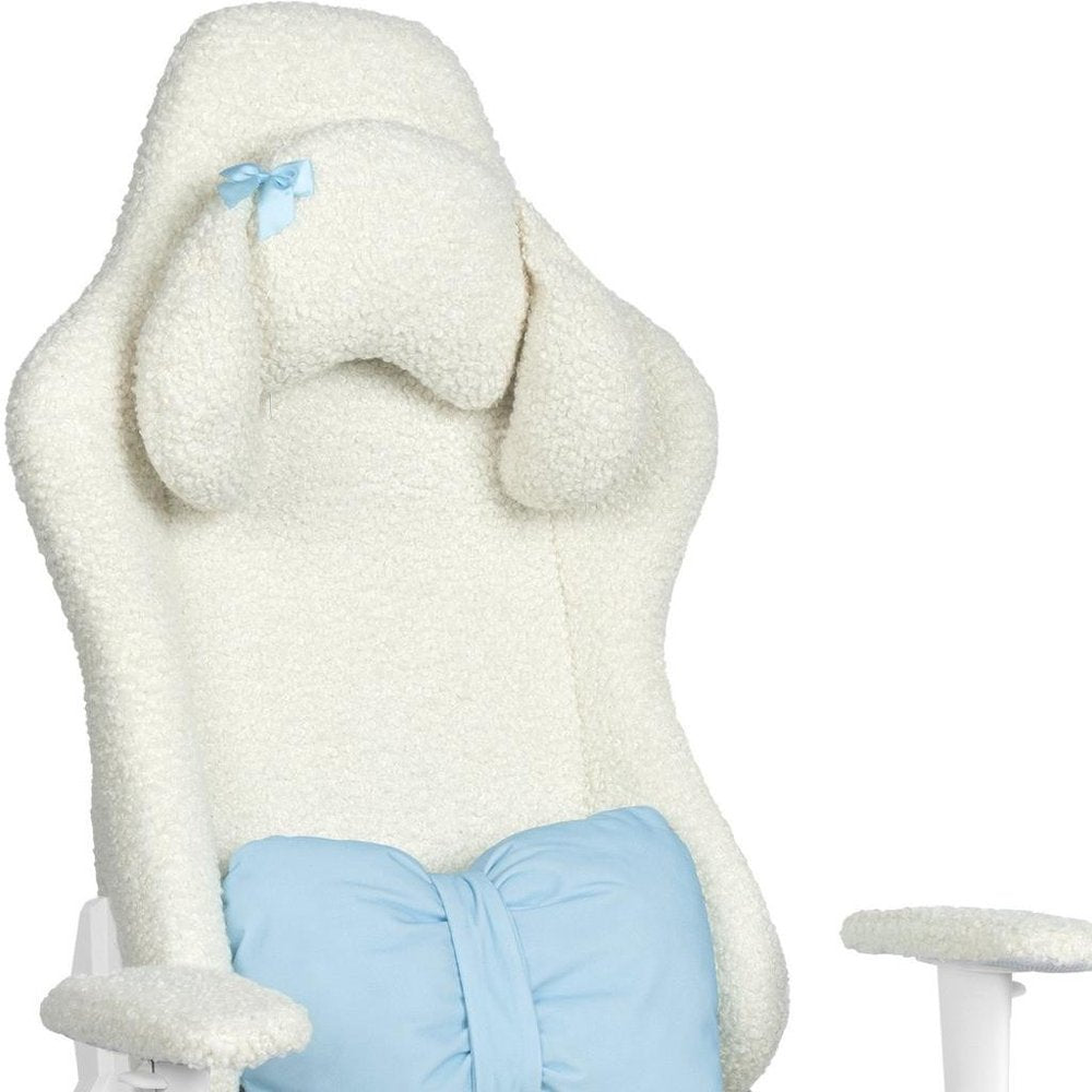 White Adjustable Height Swivel Rolling Gaming Chair With Footrest
