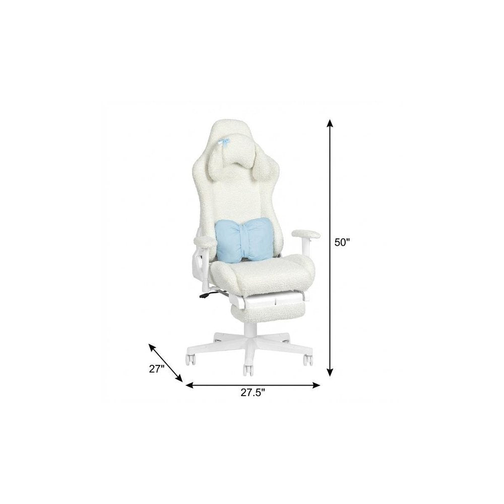 White Adjustable Height Swivel Rolling Gaming Chair With Footrest
