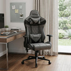 Gray And Black Adjustable Height Swivel Rolling Gaming Chair