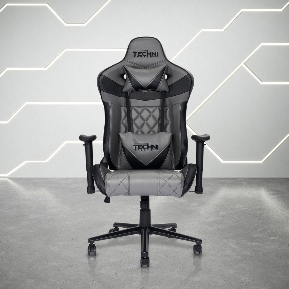 Gray And Black Adjustable Height Swivel Rolling Gaming Chair