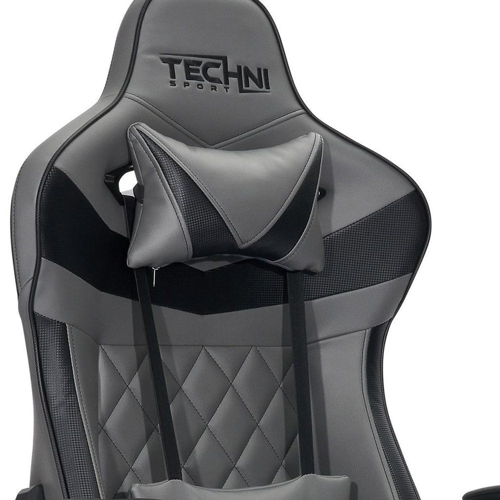Gray And Black Adjustable Height Swivel Rolling Gaming Chair