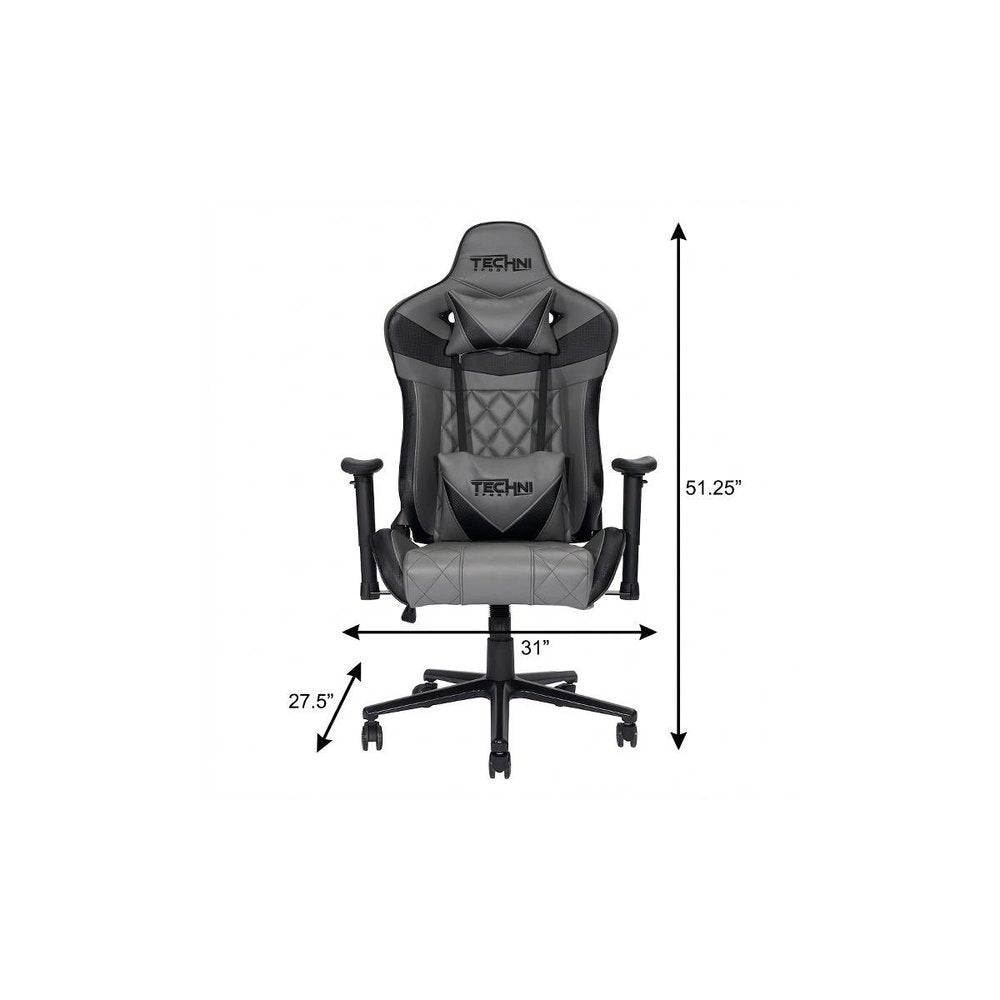 Gray And Black Adjustable Height Swivel Rolling Gaming Chair