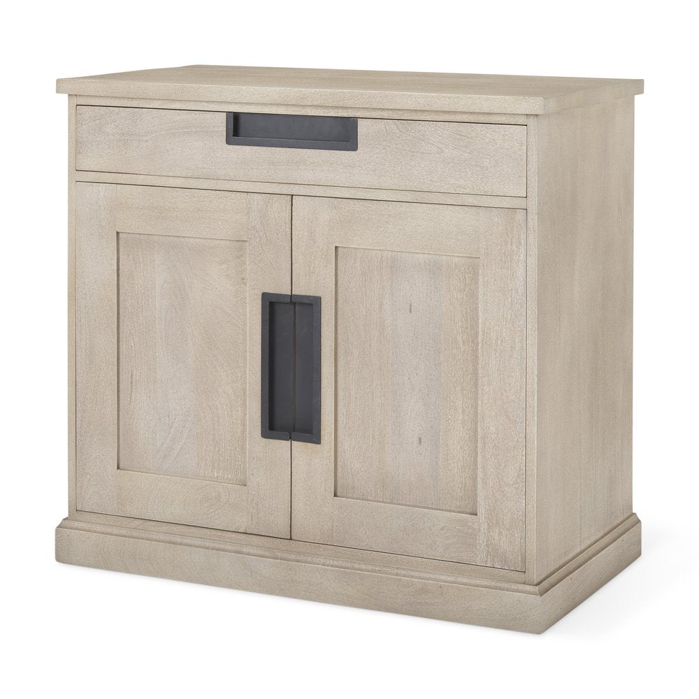 19" Brown Solid Wood Accent Cabinet With Two Doors And One Drawer