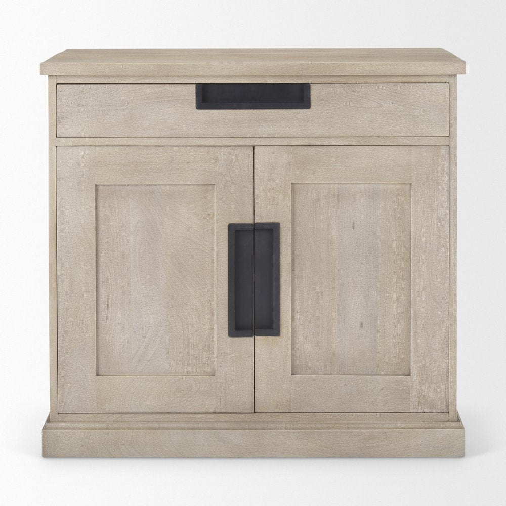 19" Brown Solid Wood Accent Cabinet With Two Doors And One Drawer