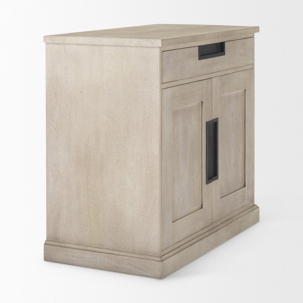 19" Brown Solid Wood Accent Cabinet With Two Doors And One Drawer