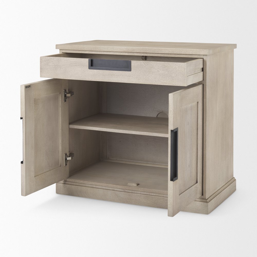 19" Brown Solid Wood Accent Cabinet With Two Doors And One Drawer