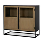 18" Black Iron and Metal Accent Cabinet With Two Doors