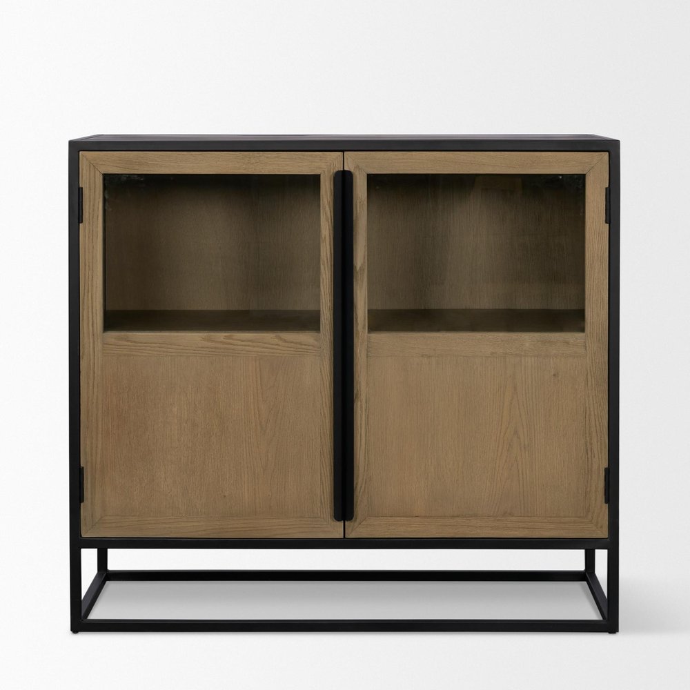 18" Black Iron and Metal Accent Cabinet With Two Doors