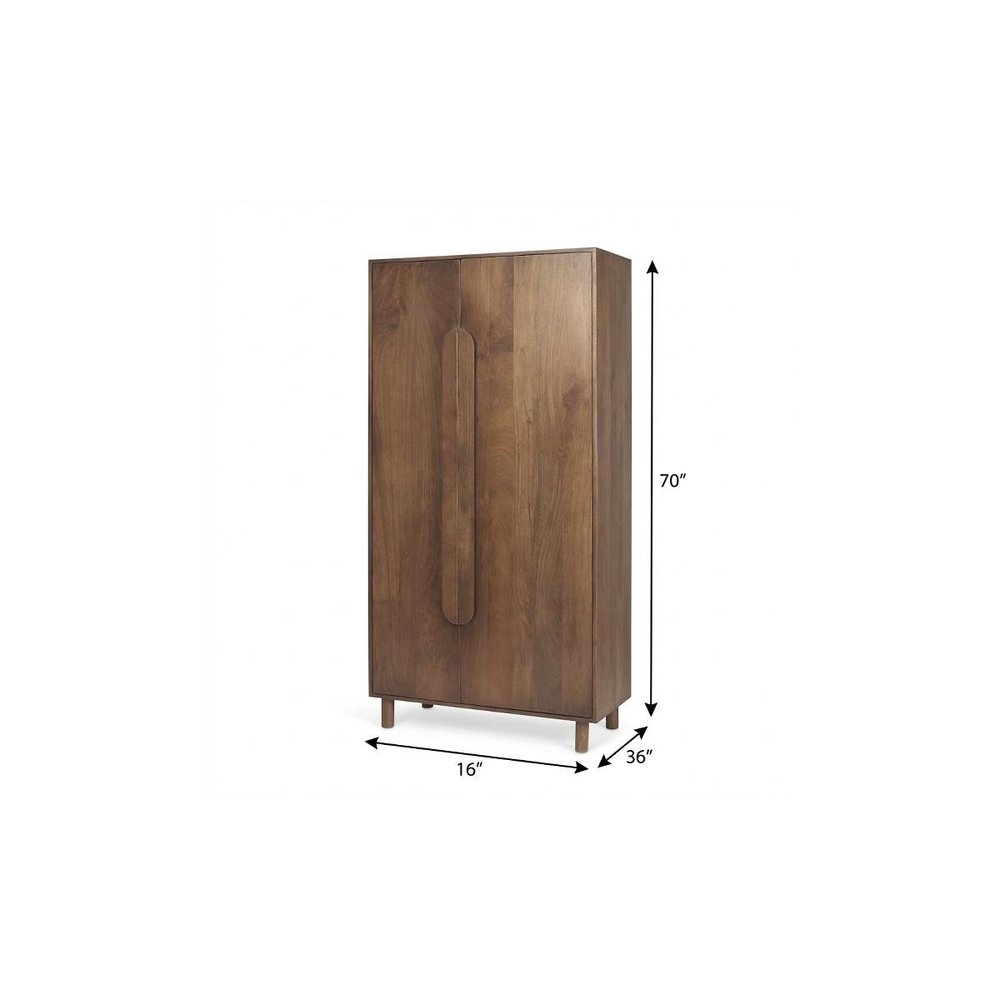 16" Brown Solid Wood Curio Cabinet With Two Doors