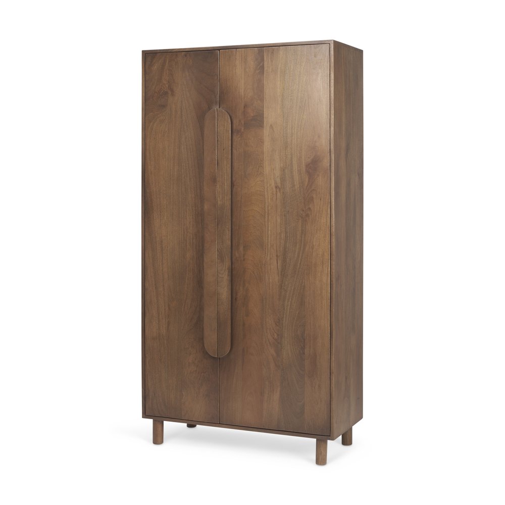 16" Brown Solid Wood Curio Cabinet With Two Doors