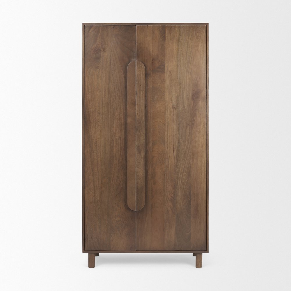 16" Brown Solid Wood Curio Cabinet With Two Doors