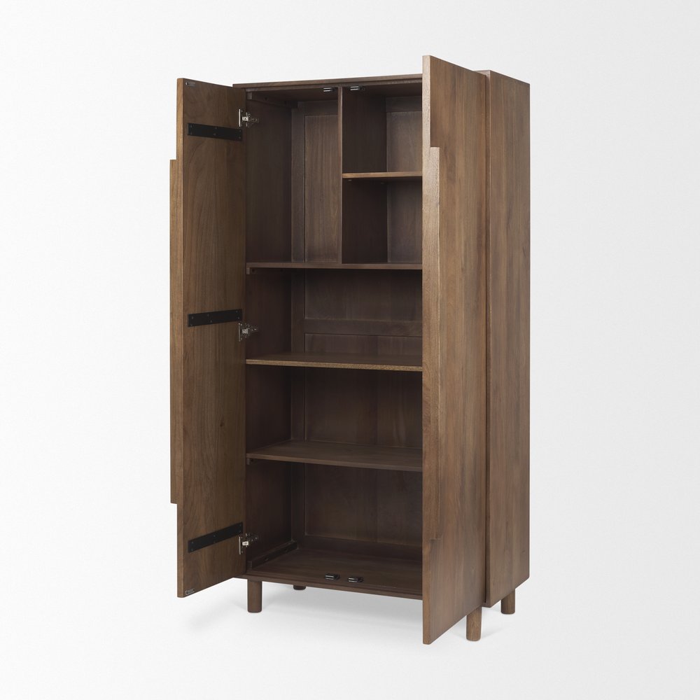 16" Brown Solid Wood Curio Cabinet With Two Doors