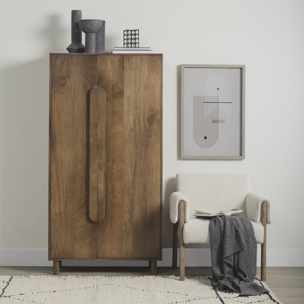 16" Brown Solid Wood Curio Cabinet With Two Doors