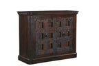 49" Dark Brown Distressed Solid Wood Carved Geometric Sideboard With Two Doors