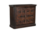 49" Dark Brown Distressed Solid Wood Carved Geometric Sideboard With Two Doors