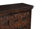 49" Dark Brown Distressed Solid Wood Carved Geometric Sideboard With Two Doors