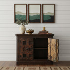 49" Dark Brown Distressed Solid Wood Carved Geometric Sideboard With Two Doors