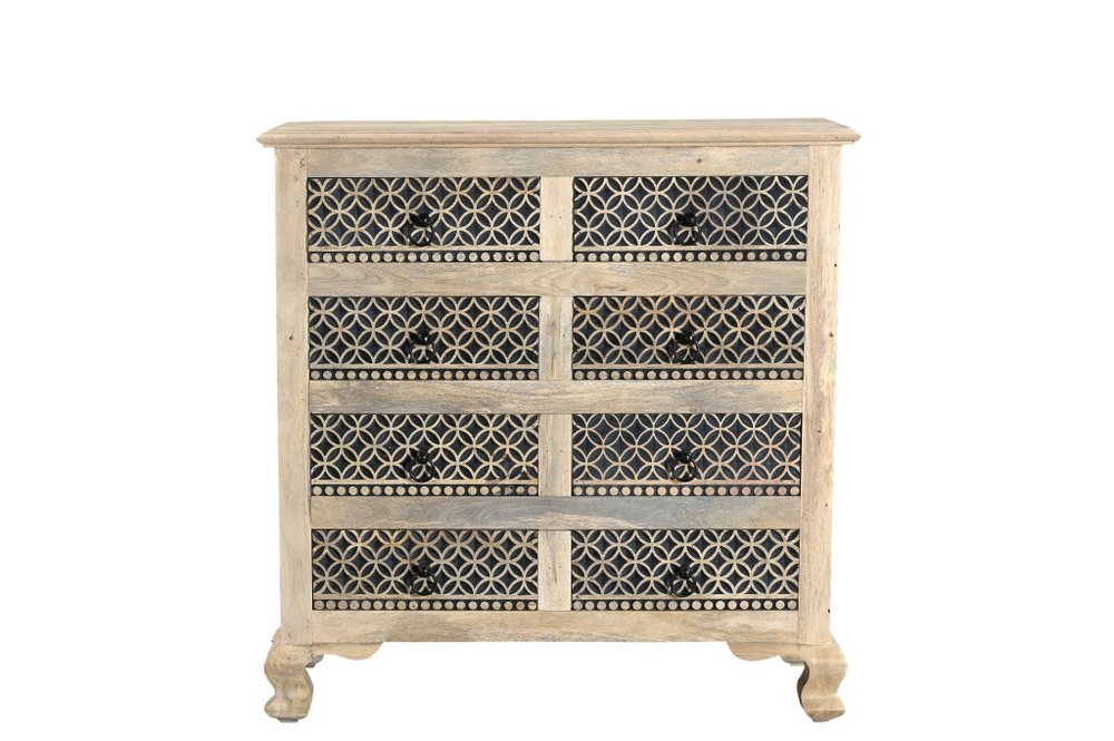 36" Black And White Carved Geometric Solid Wood Eight Drawer Double Dresser