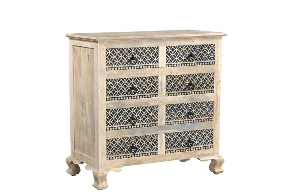36" Black And White Carved Geometric Solid Wood Eight Drawer Double Dresser