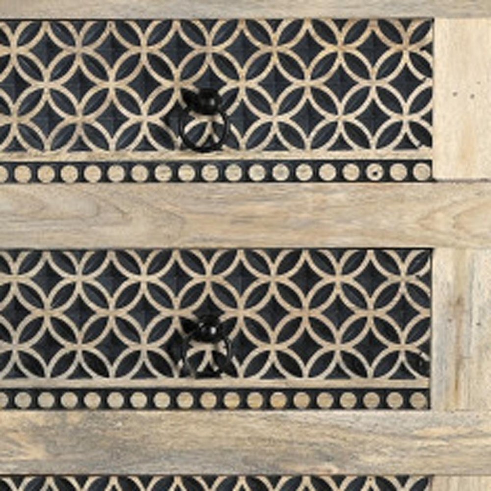 36" Black And White Carved Geometric Solid Wood Eight Drawer Double Dresser
