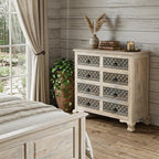 36" Black And White Carved Geometric Solid Wood Eight Drawer Double Dresser