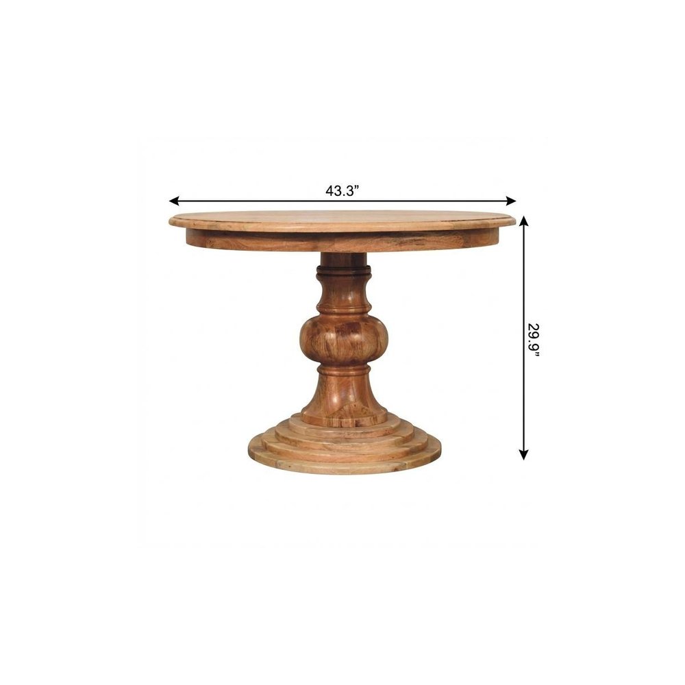 43" Brown Solid Wood Pedestal Base Round Top Dining Table