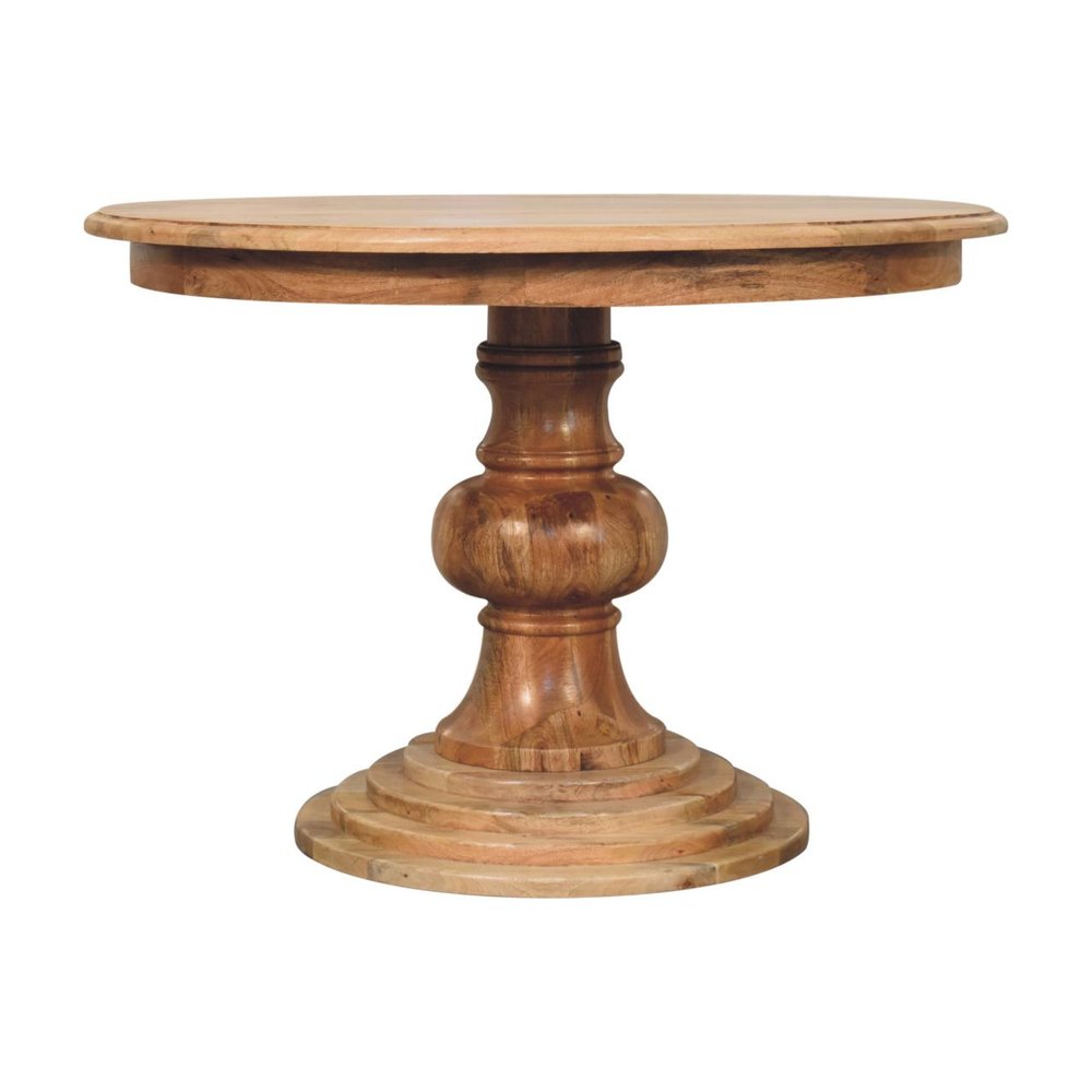 43" Brown Solid Wood Pedestal Base Round Top Dining Table