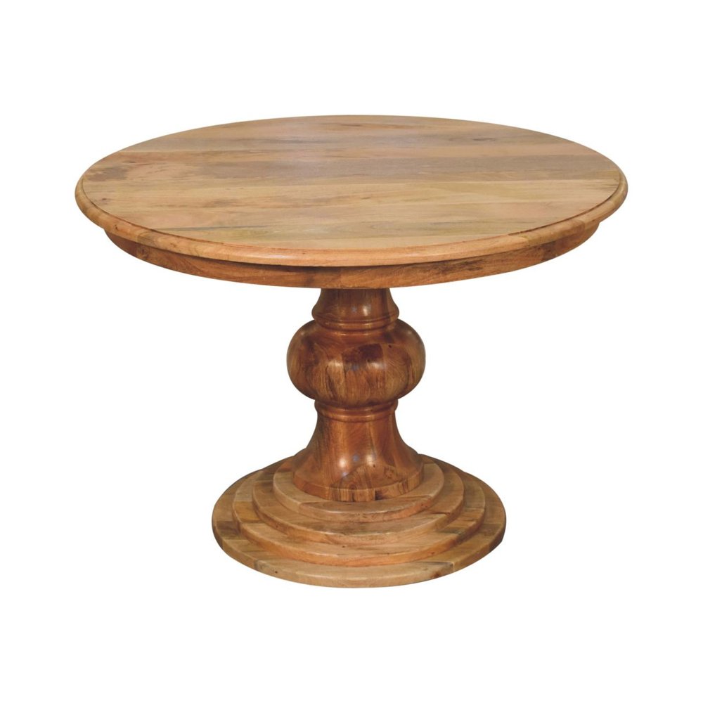 43" Brown Solid Wood Pedestal Base Round Top Dining Table