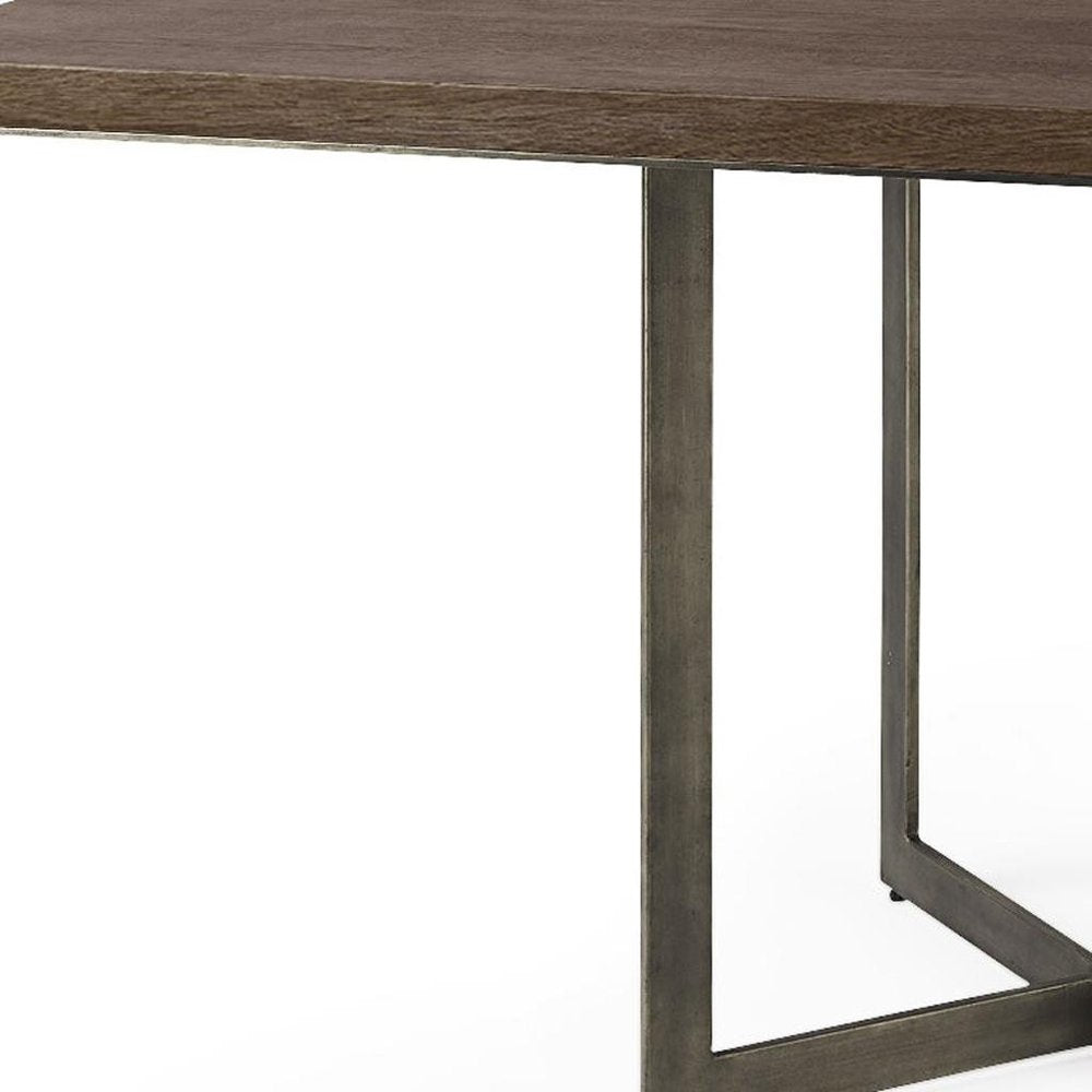 Modern Square Wood and Gold Dining Table