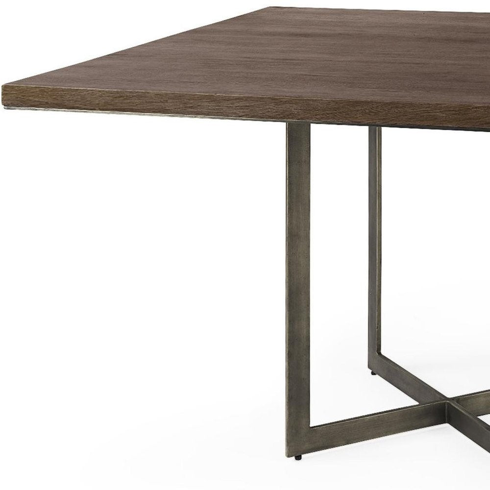 Modern Square Wood and Gold Dining Table