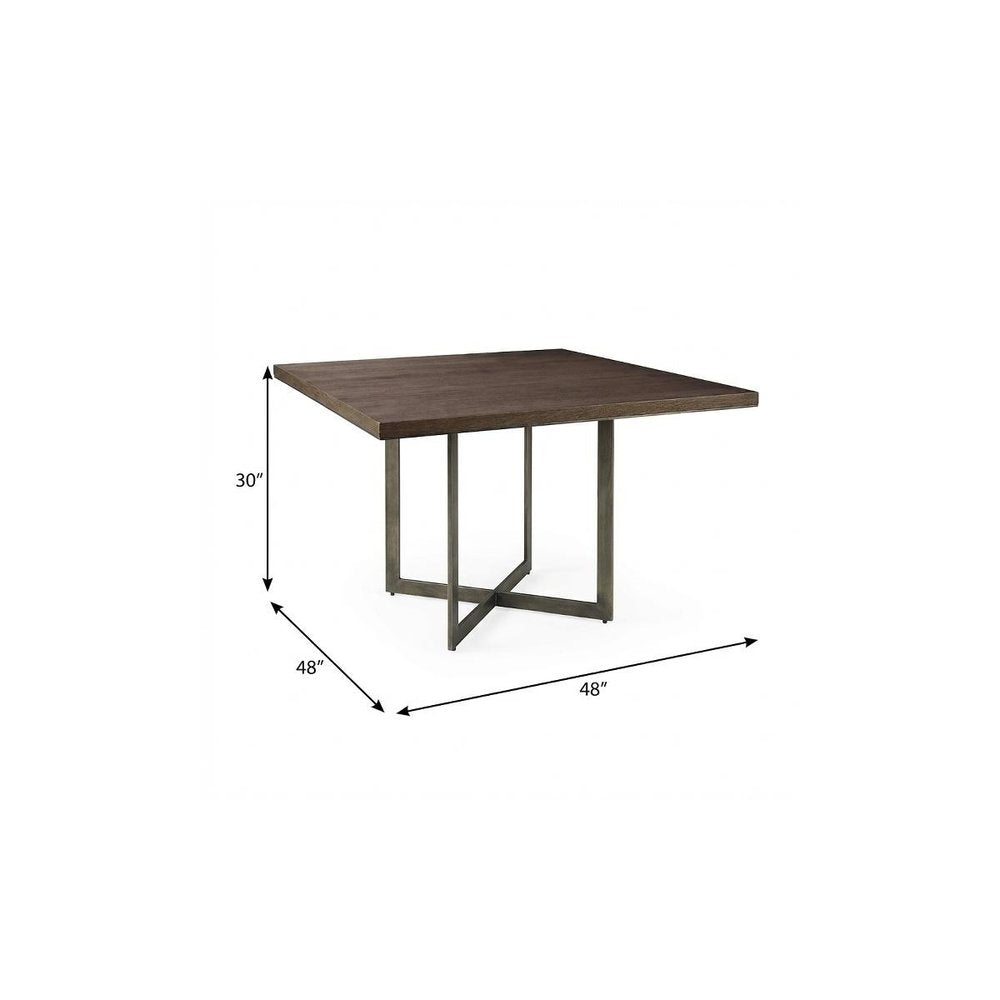 Modern Square Wood and Gold Dining Table