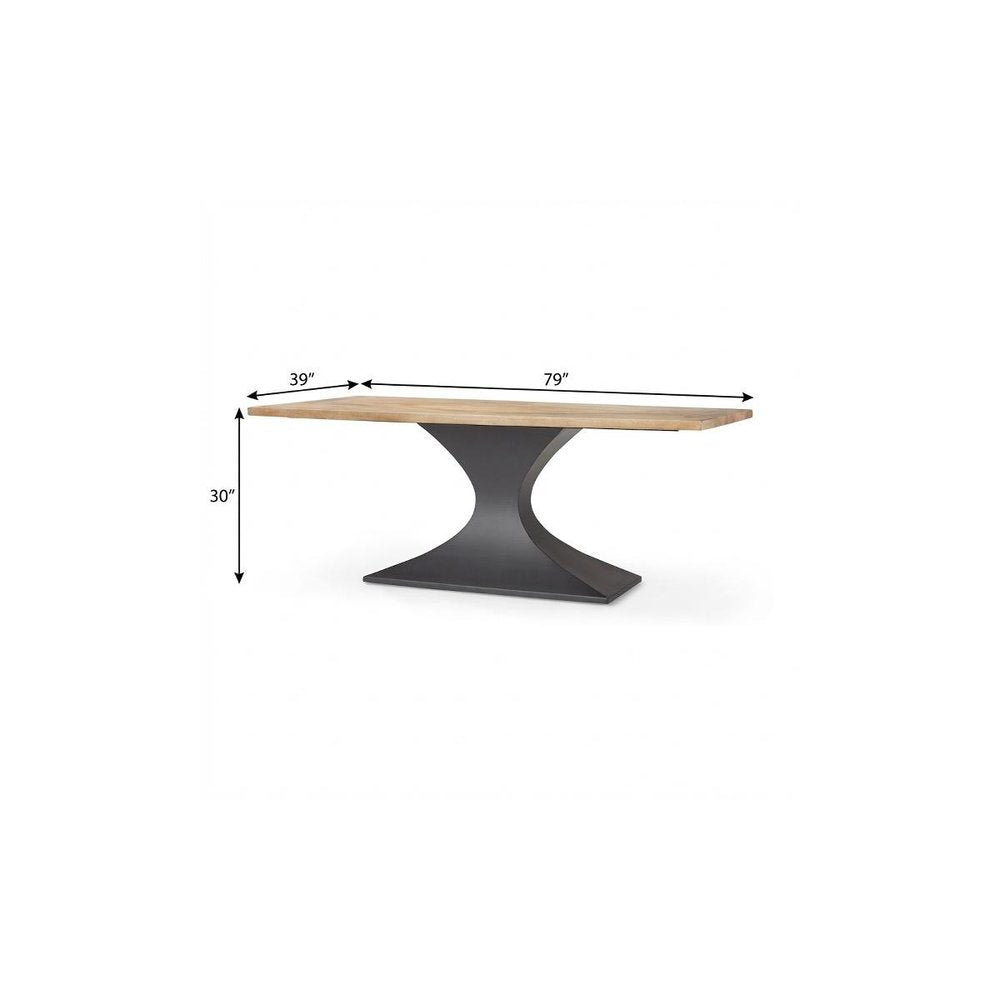 79" Brown And Black Solid Wood And Metal Pedestal Base Dining Table