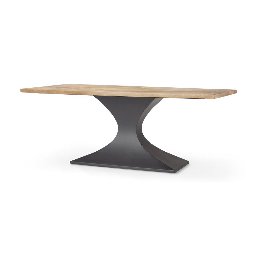 79" Brown And Black Solid Wood And Metal Pedestal Base Dining Table