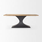 79" Brown And Black Solid Wood And Metal Pedestal Base Dining Table