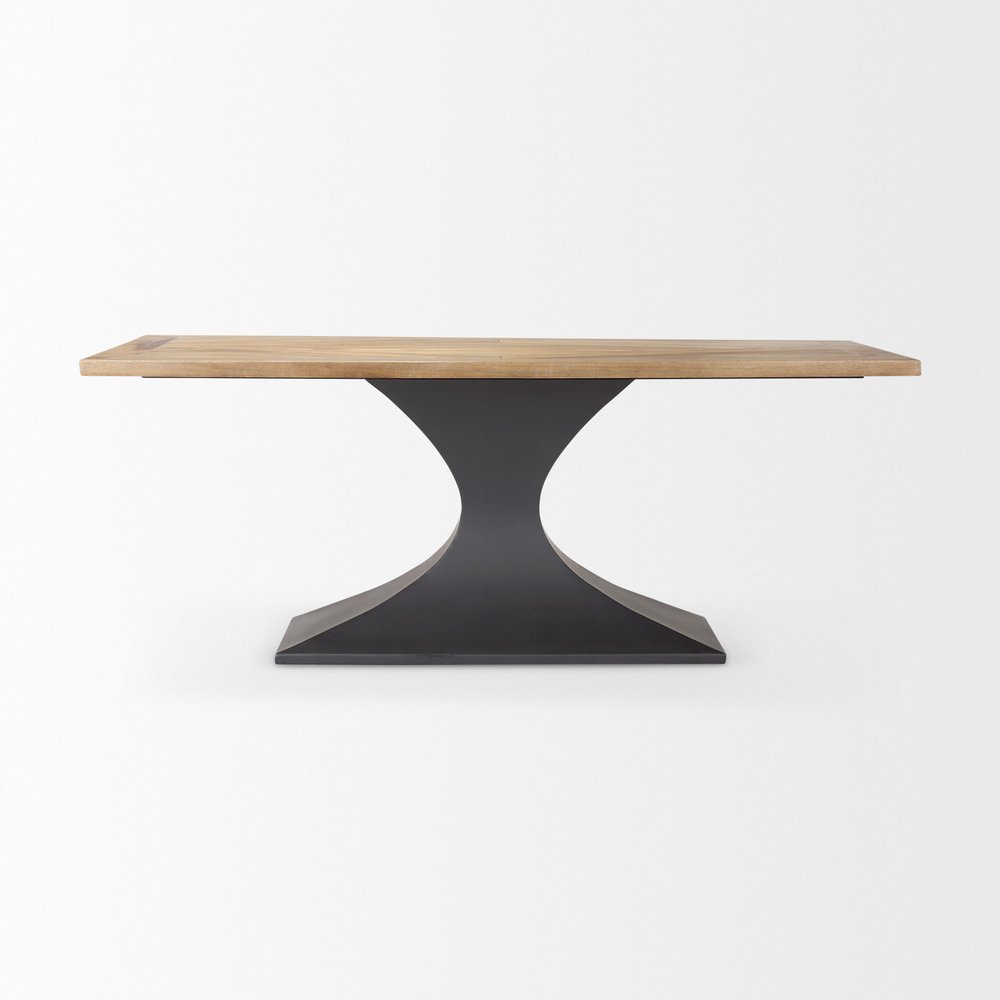 79" Brown And Black Solid Wood And Metal Pedestal Base Dining Table