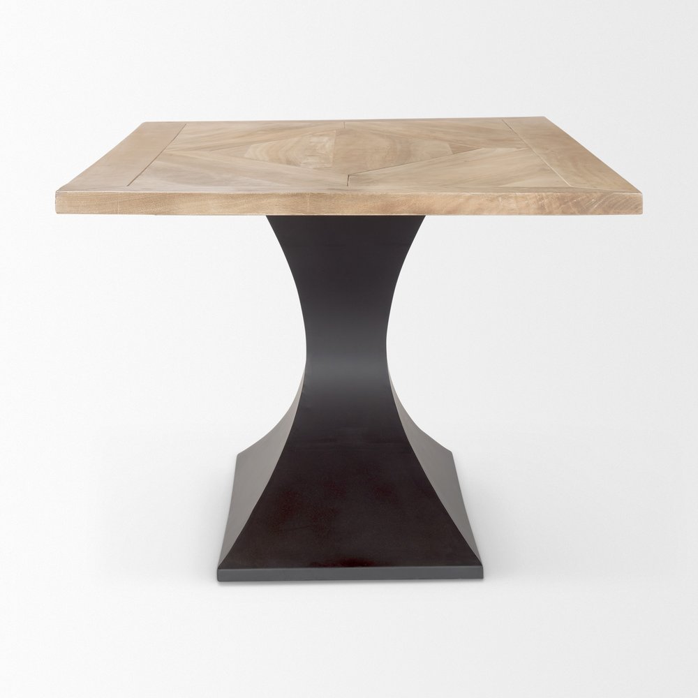79" Brown And Black Solid Wood And Metal Pedestal Base Dining Table