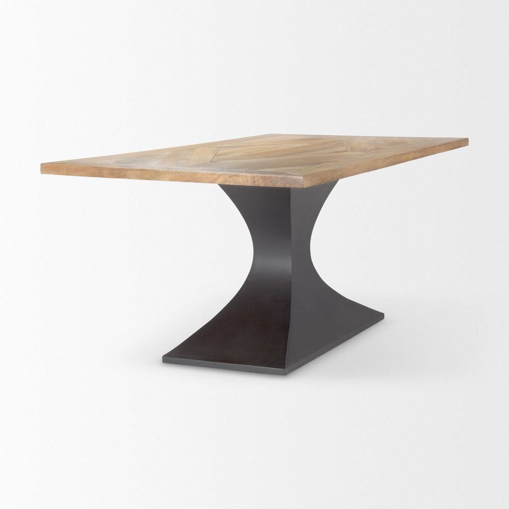 79" Brown And Black Solid Wood And Metal Pedestal Base Dining Table