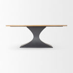 79" Brown And Black Solid Wood And Metal Pedestal Base Dining Table