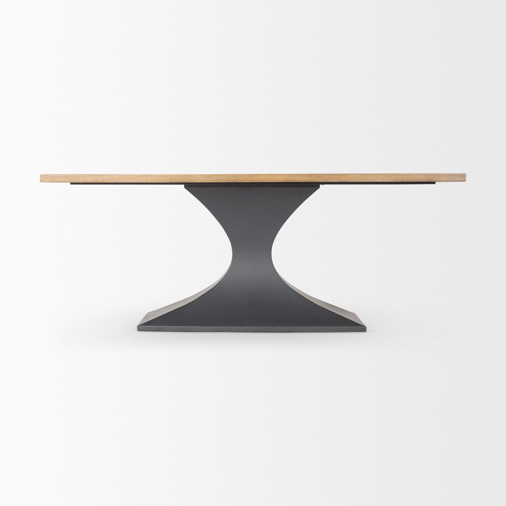 79" Brown And Black Solid Wood And Metal Pedestal Base Dining Table