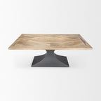 79" Brown And Black Solid Wood And Metal Pedestal Base Dining Table
