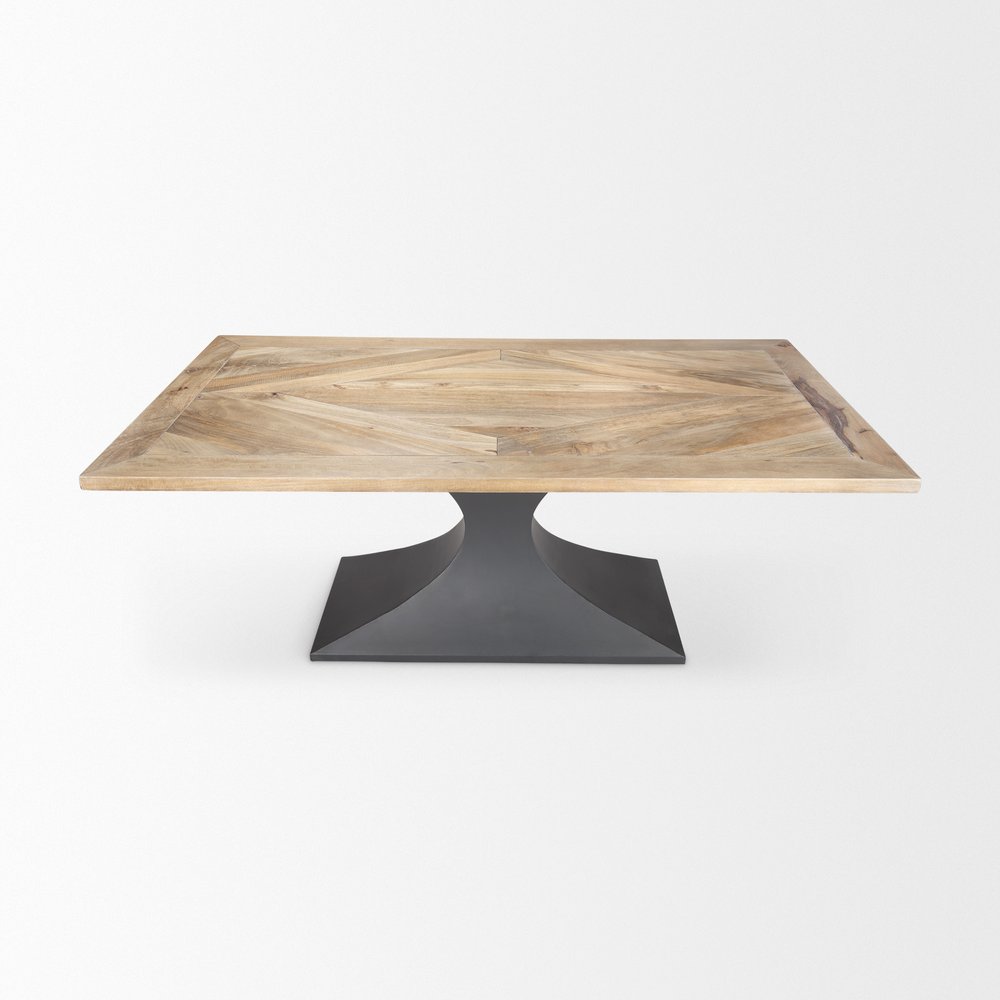 79" Brown And Black Solid Wood And Metal Pedestal Base Dining Table