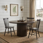 60" Dark Brown Solid Wood Pedestal Base Round Top Dining Table