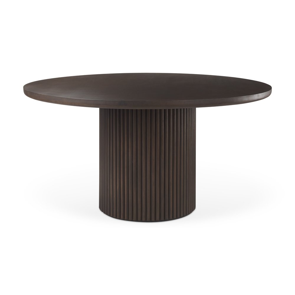 60" Dark Brown Solid Wood Pedestal Base Round Top Dining Table