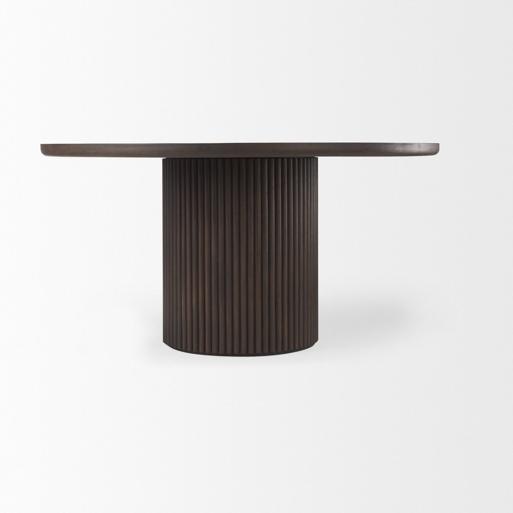 60" Dark Brown Solid Wood Pedestal Base Round Top Dining Table